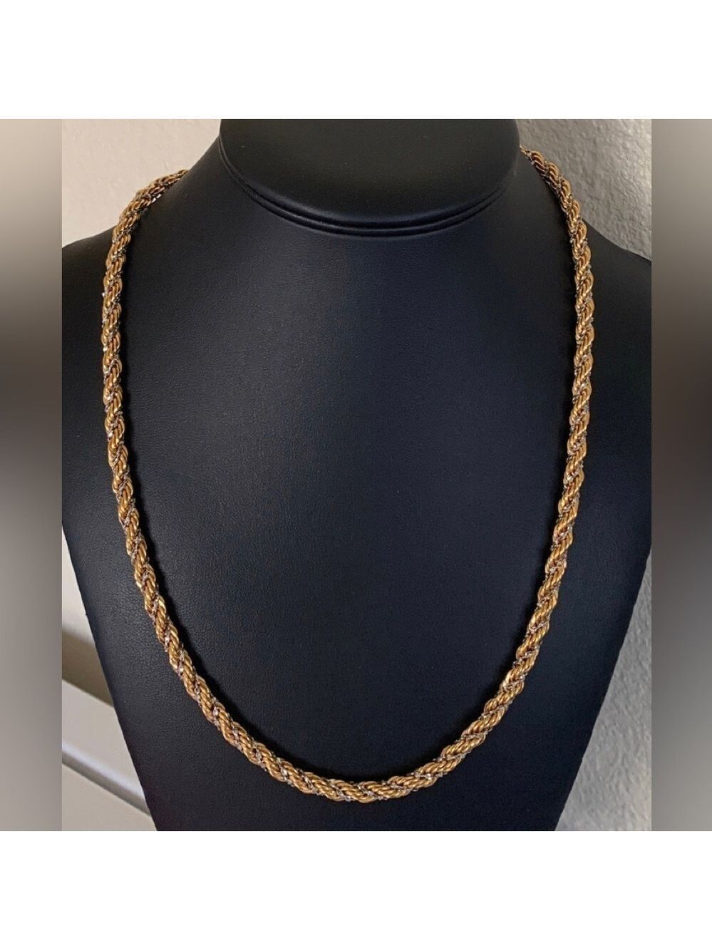 1980S Monet Gold Silver Tone Twisted Rope Necklace Signed Collectible Statement
